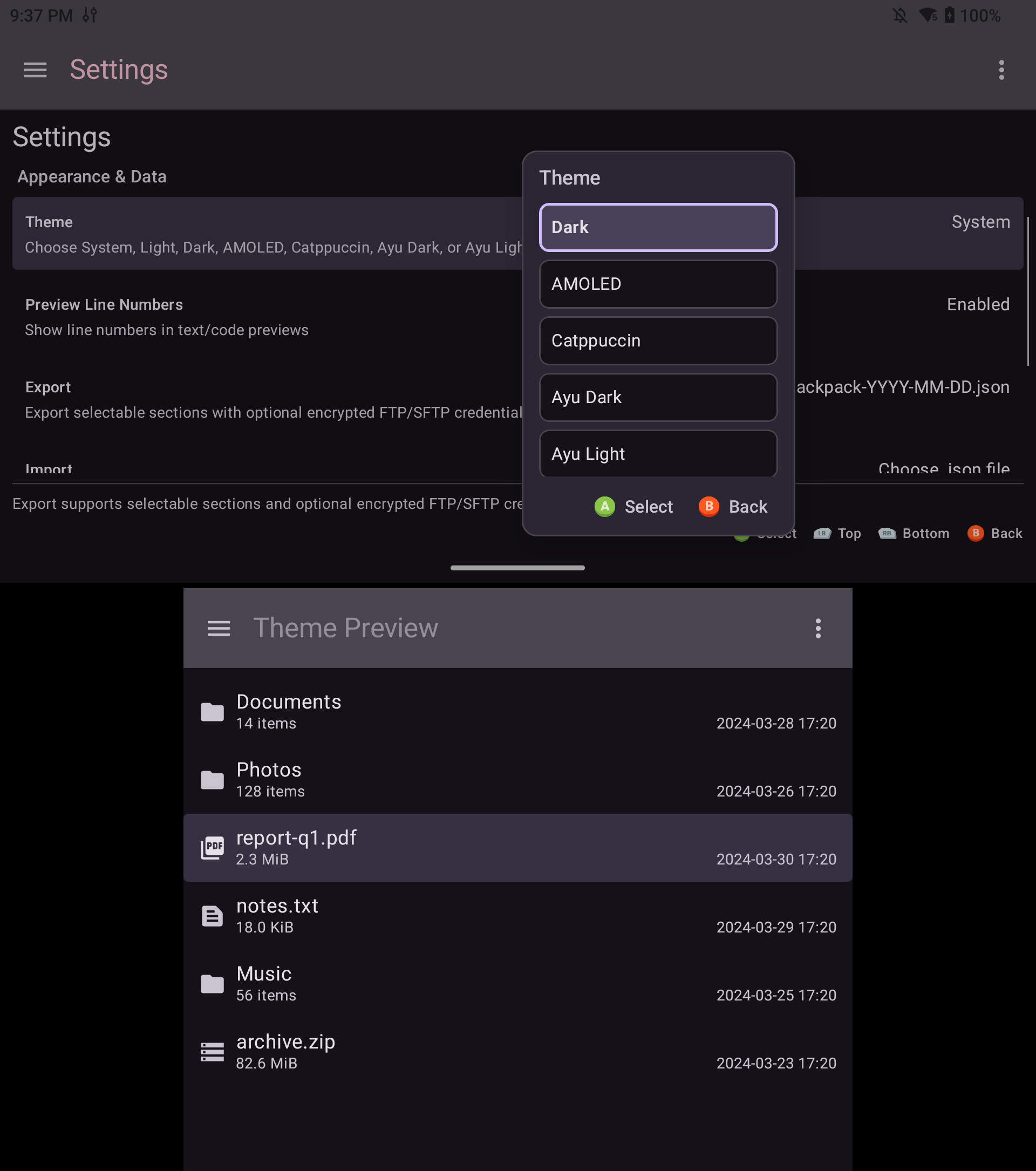 Dark Theme screenshot