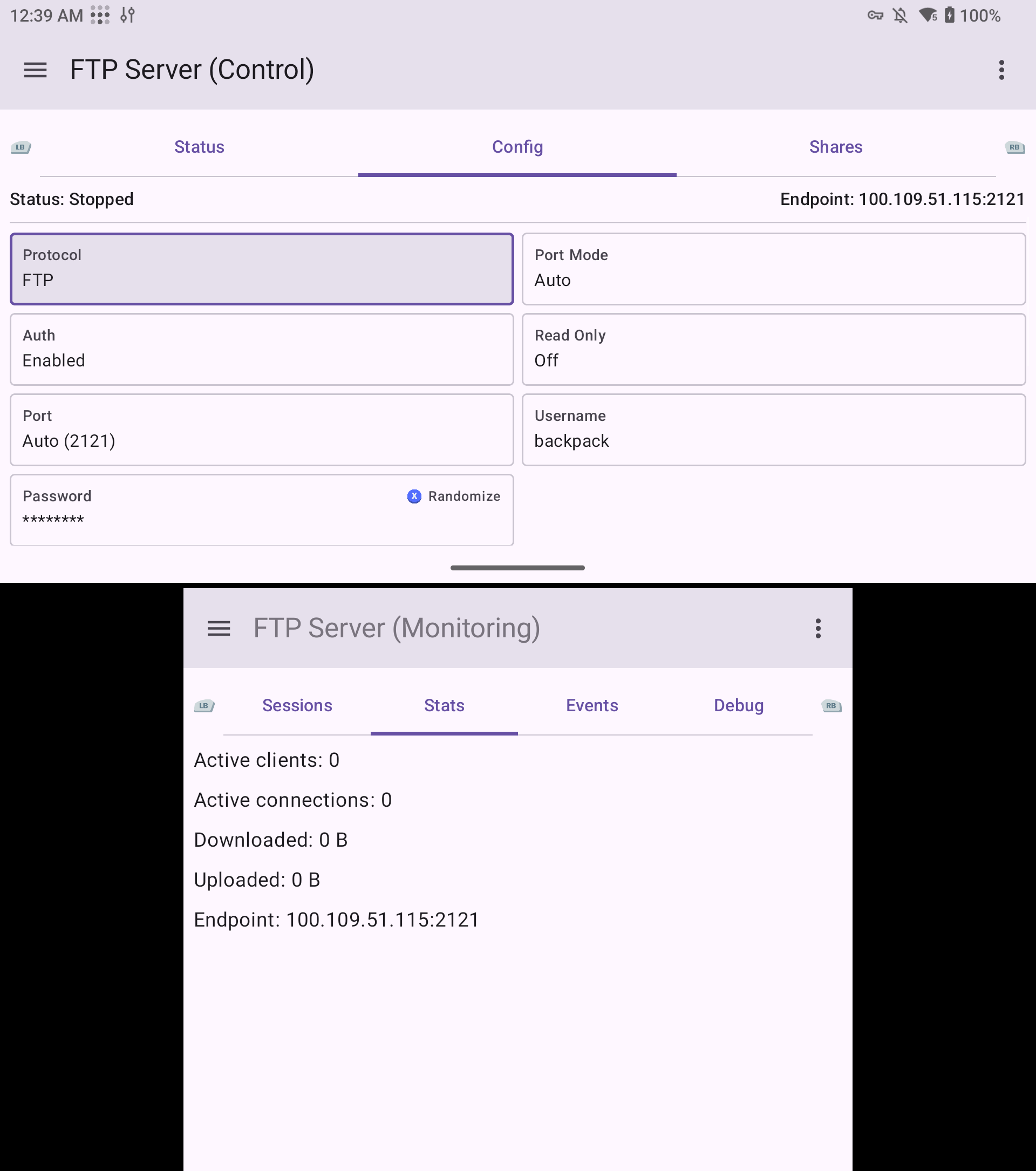 FTP Config screenshot